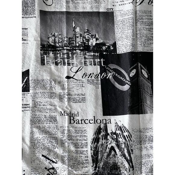 Alamode Home Passport Cotton Shower Curtain Black & White Travel Cities Print - Picture 4 of 6